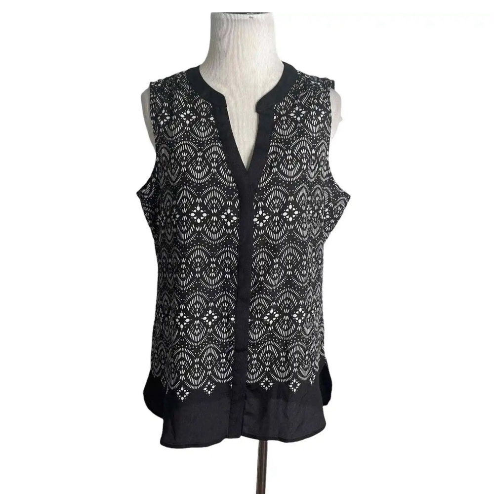 New York & Company Lace Print Pattern Sleeveless Blouse Women's Size XS